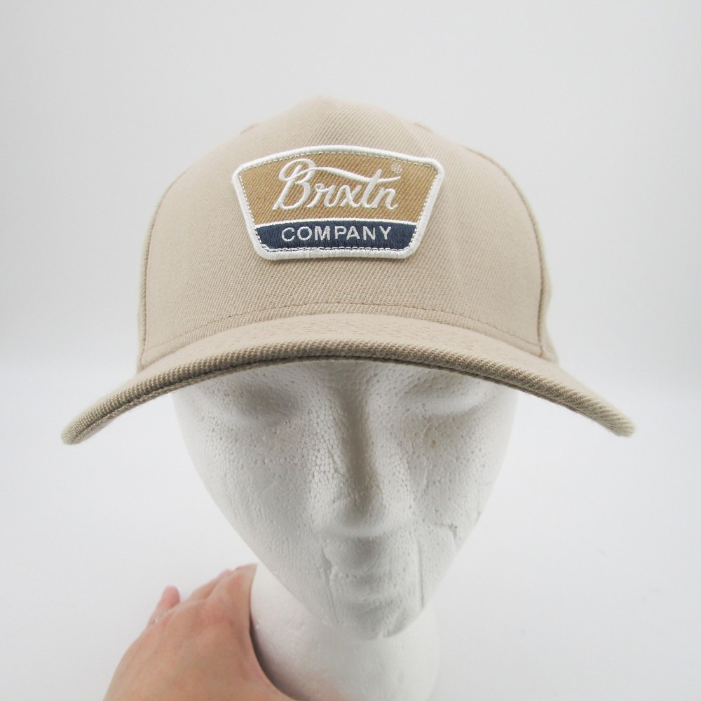 Brixton Company Tan Khaki Snapback Hat Mens Adjustable 5 Panel Logo Patch Cap